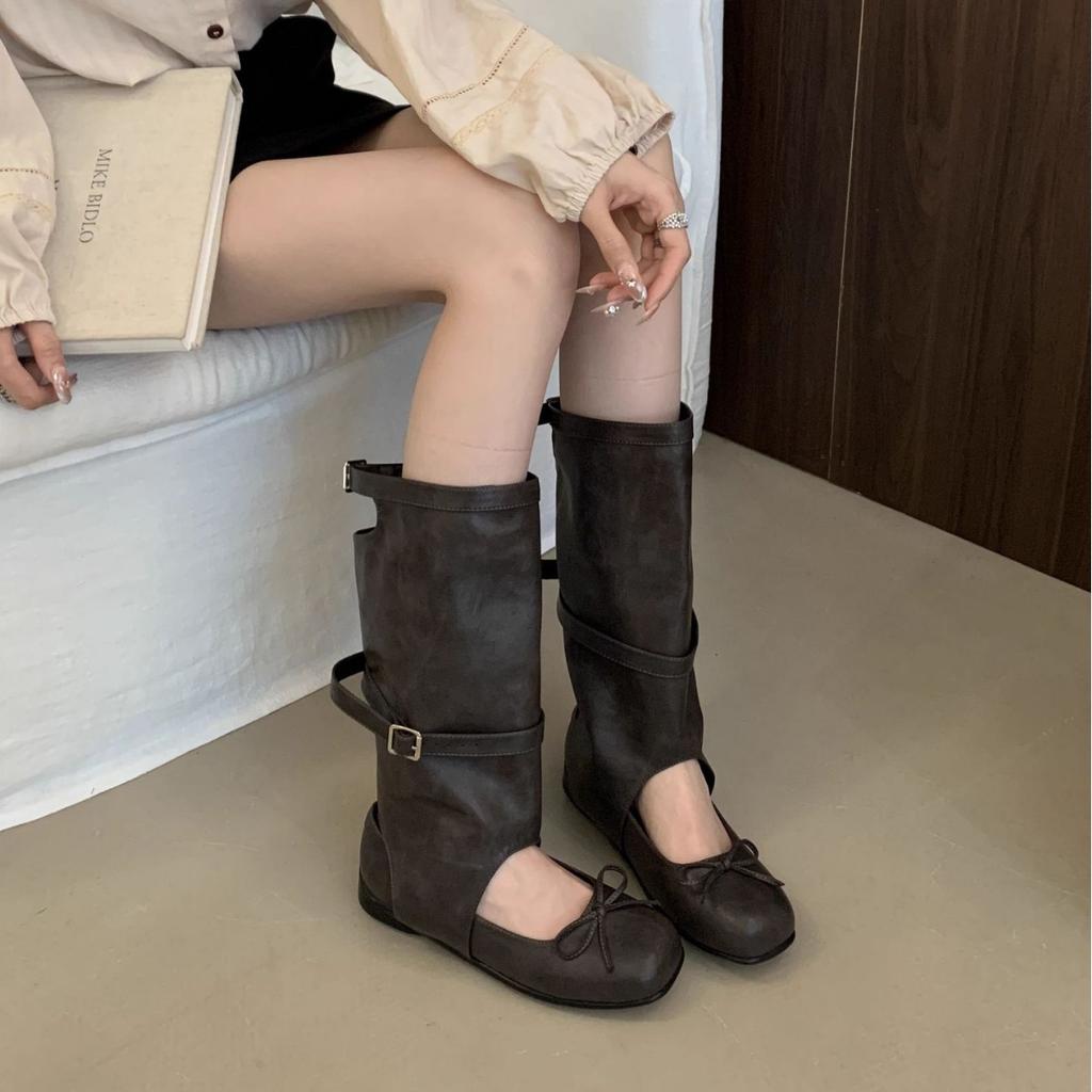 Korean niche pleated stacked pants tube cool boots women's summer thin hollow breathable ballet style high-top cowboy short boots
