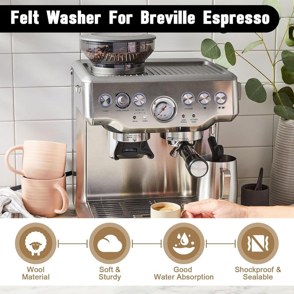 Felt Washer Replacement for Breville Espresso Machine Grinder BES870, BES878, BES880, BES980, BES990, BCG600, BCG820, Felt Washer Lower Burr Wool