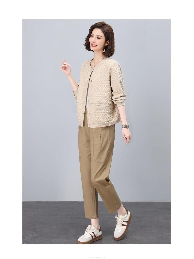 Women's Spring/Autumn Loose Baseball Jacket - Button Cardigan Top for Middle-Aged Moms (2025 Collection)