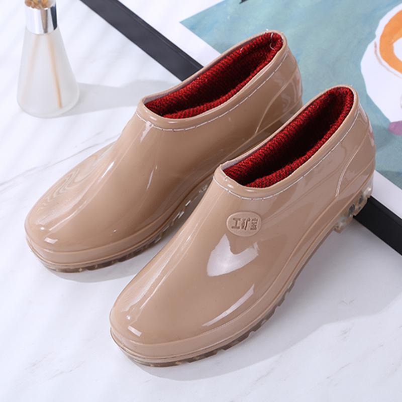 Low-top Rain Boots Women's Fashion Adult Outer Rain Shoes Water Boots Non-slip Waterproof Shoes Light-mouth Rubber Shoes Kitchen Summer