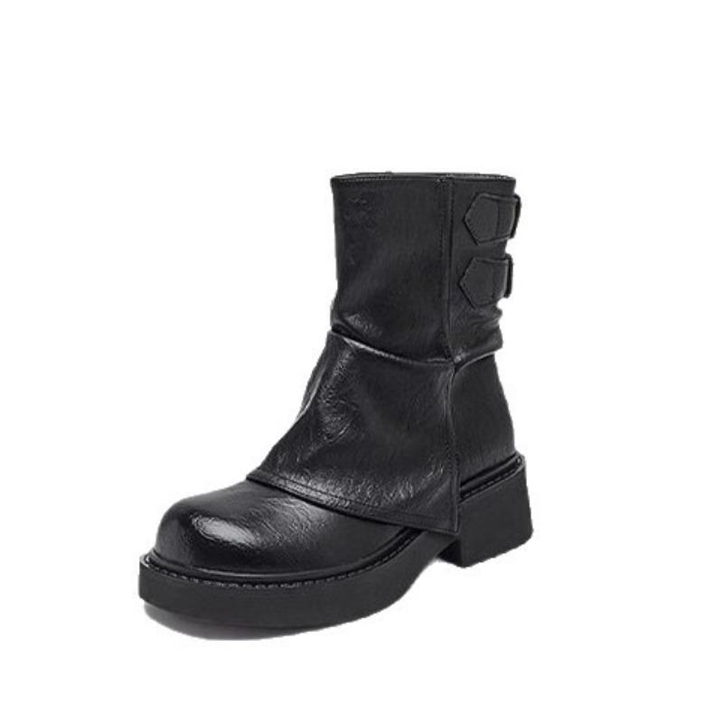 Braune Plateausohlen-Höhensteiger Martin Stiefel Damen Herbst neue Mode dünne Hosenstiefel Temperament kurze Stiefel