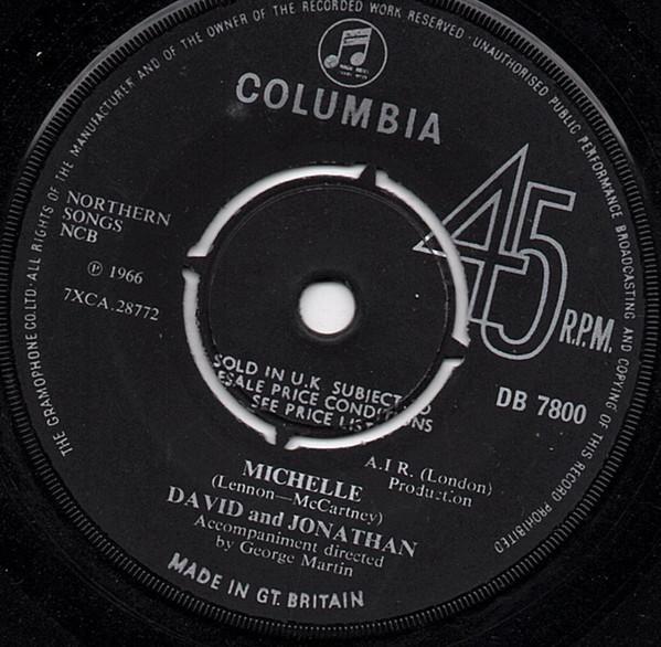 

7inch Record DAVID JONATHAN Michelle DB7800 COLUMBIA 1966 UK Rock Used