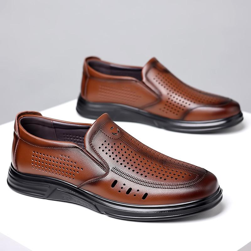 Fashion Men's Leather Casual Shoes Thick Soled Wear-resistant Oxford Shoes Summer Breathable Office Business Work Shoes for Men‘s
