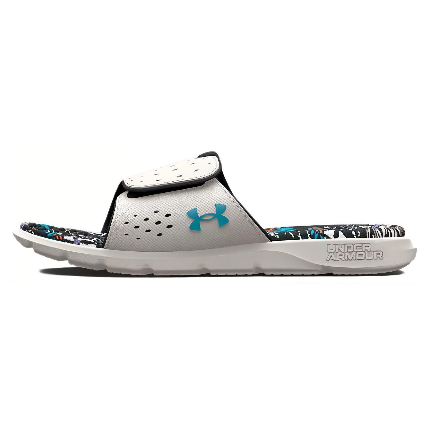 Under Armour Women s Ignite 7 Graphic Footbed Slide Grey Mist Floral 3026029-100 36.5