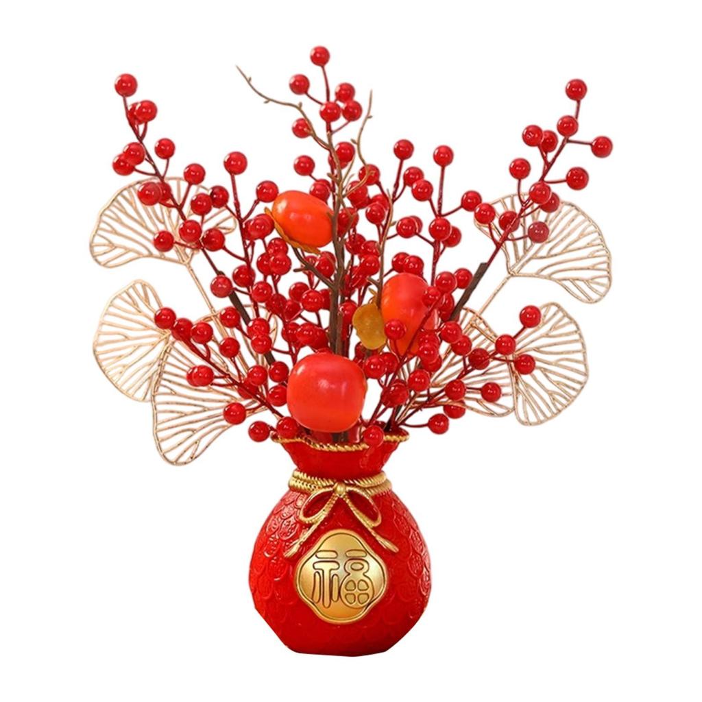 Chinese Lunar New Year Decoration Table Centerpiece Artificial Red Berry Branches for Birthday Desk Home Hotel Living Room