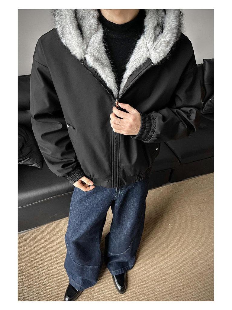 Men's Winter Polar Wolf King Heavyweight Mink Fur Hooded Jacket with Large Collar, Plus Velvet Thickened for Warmth.