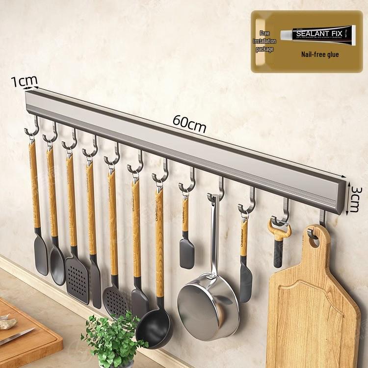 Space-Saving Kitchen Wall Rack: Punch-Free Aluminum Multi-Function Storage Hooks