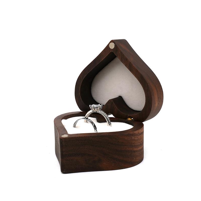 Boîte à bagues en bois de noyer en forme de cœur, support pour bague de fiançailles, boîte de rangement pour bijoux, sans bague