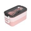 Lunch Box 2 Tier Stackable Container Folding Buckle Stainless Steel Insulated Lunch BoxCoral Pink