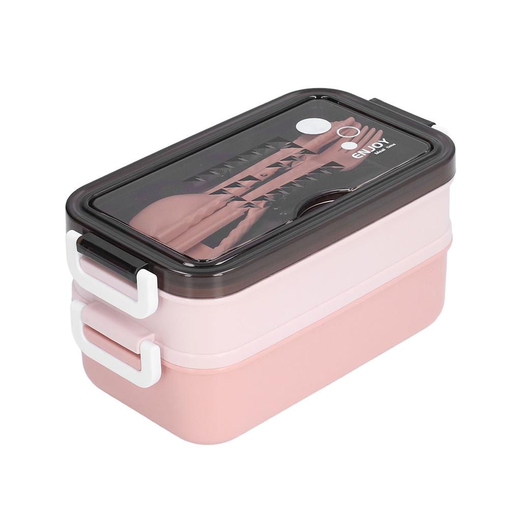 Lunch Box 2 Tier Stackable Container Folding Buckle Stainless Steel Insulated Lunch BoxCoral Pink