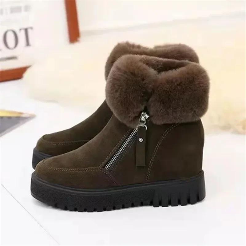 Fashion Waterproof Plush Warm Ankle Boots Women Zip Fur Faux Suede Snow Boots Non-slip Cotton Shoes Women's Winter Boots Botas Mujer