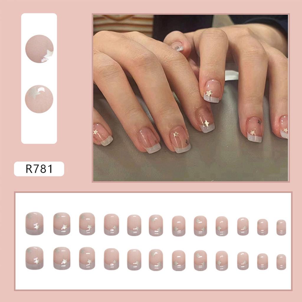 Light Pink Glossy False Nails with White Tip Sweet & Charming Reusable False Nails for Hot Girl Dress Matching