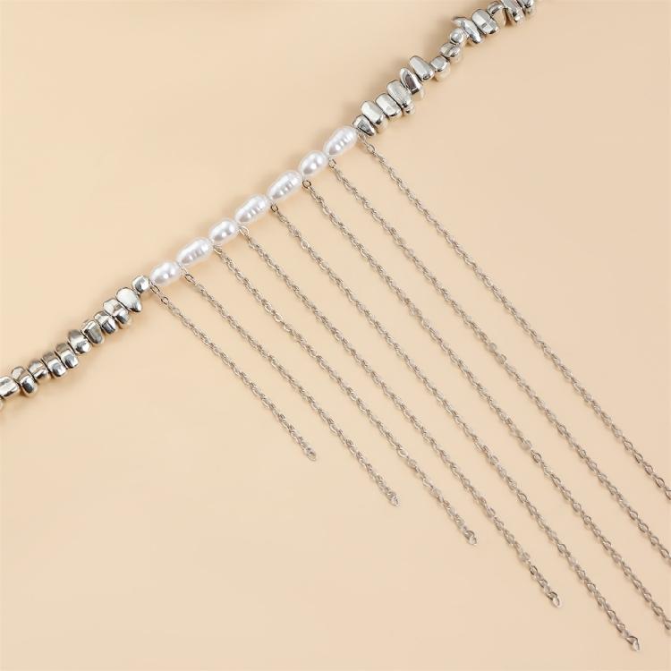 Irregular Bead Necklace with Multiple Tassels Adjustable Collarbone Chain Statement Choker for Fashion Enthusiasts