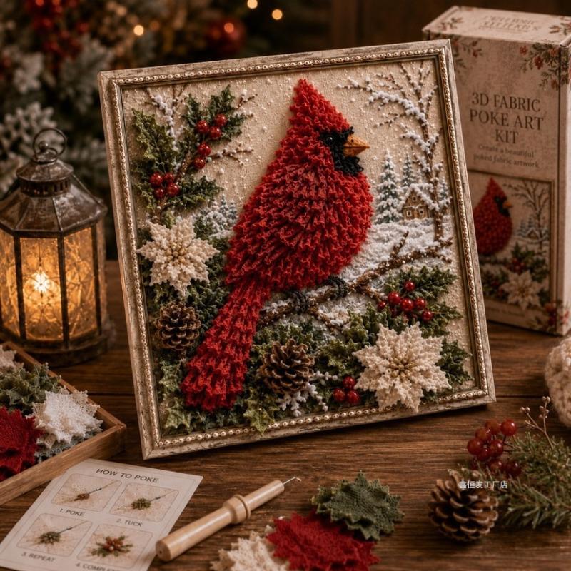 Kit di Poke Art 3D in Tessuto di Natale Vintage con Cornice Estetica Retrò Facile Tutorial per Amanti del Fai da Te Decorazione Natalizia per la Casa