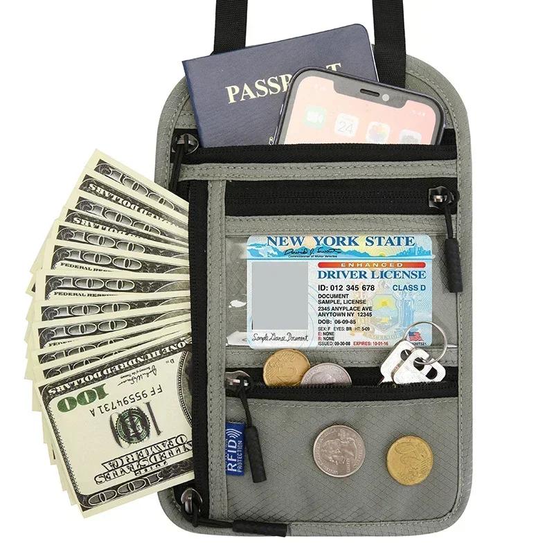 

RFID Blocking Passport Wallets Zipper Nylon Waterproof Neck Wallet Passport Holder Zipper Pocket Phone Purse Travel Accessories