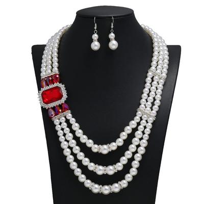 Diamond Set Collarbone Pearl Necklace Jewelry Set Fashionable Temperament and White Pearl Necklace Women