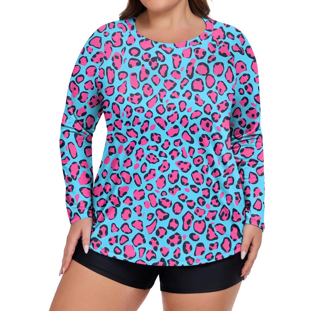 Women's Printed Large Size Long Sleeve Swimsuit Sun  Jacket Quick Dry Hiking Top