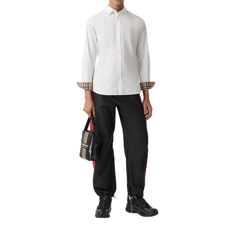 Burberry Slim Fit Monogram Motif Stretch Cotton Poplin Shirt 'White' 80323081