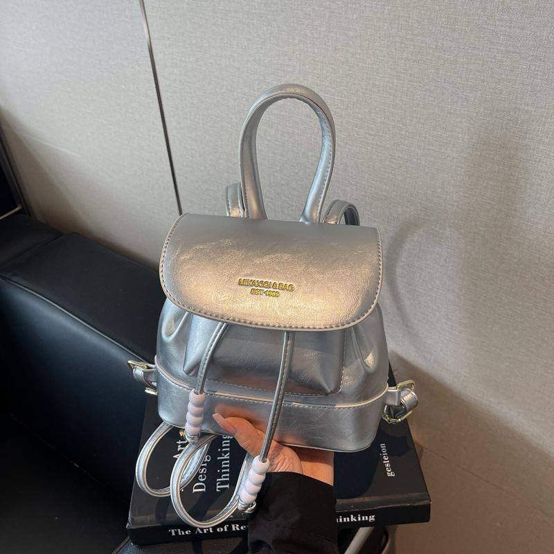 Trendy simple backpack new drawstring pleated women's bag going out travel small backpack