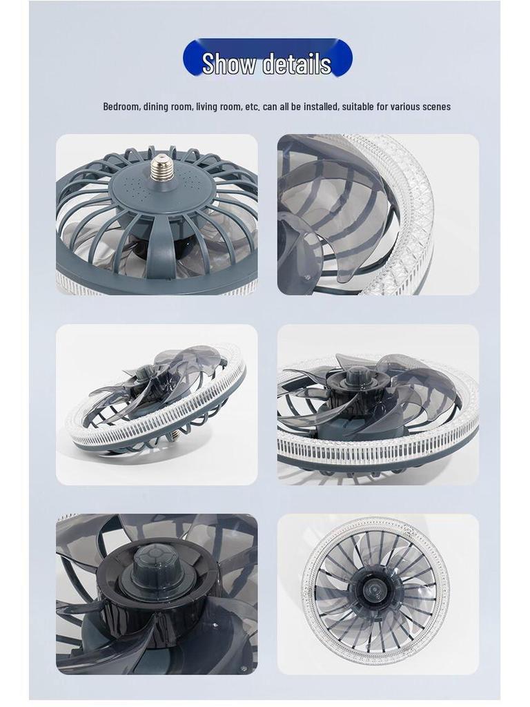 Smart Remote Control Ceiling Fan Light: Silent, Dimmable, E27 Screw, Integrated for Bedroom Lighting.