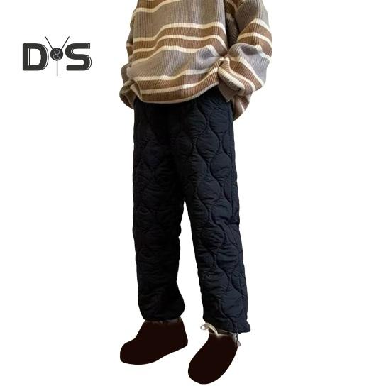 

Мужские зимние брюки, утолщенные стеганые брюки с подкладкой из овечьей шерсти и флиса, ветрозащитные брюки прямого кроя с застежкой-шнурком для повседневной носки на открытом воздухе XXL чёрный