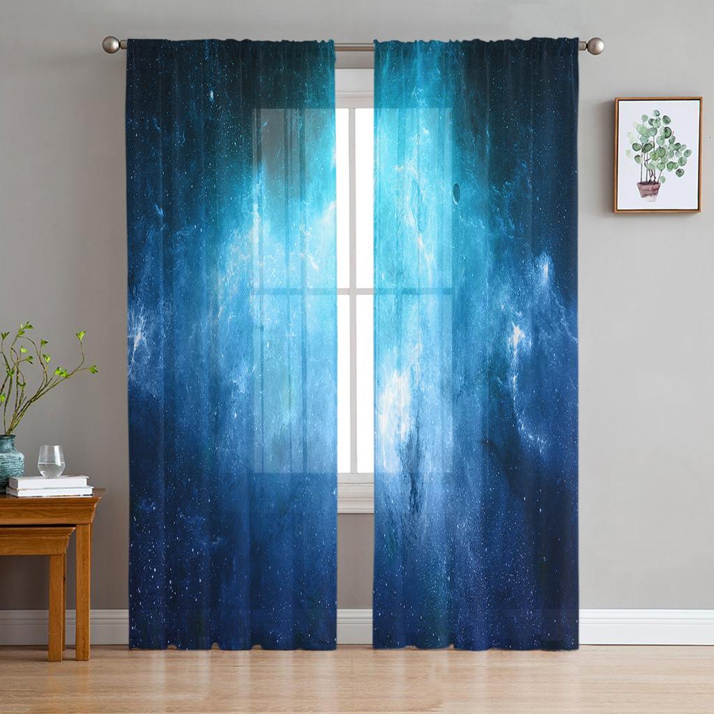 Starry Sky Symphony Galaxy Gauze Curtains For Children's Bedroom Kitchen Screen For Living Room Holiday Decor Voile Curtain