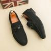 Fashion Metal Buckle Men's Penny Loafers Suede Leather Shoes Elegant Wedding Party Casual Dress Shoes Slip on Flats Business Moccasins