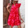 Spring Summer Ruffled Sleeve V-Neck Sexy Dress Women Loose Waist Printed Floral Short Dress Woman Fashion Vintage Elegant Casual Dresses 24515
