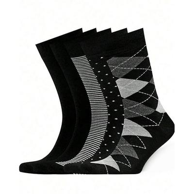 Men's Business Socks, Striped Pure Black Stockings, Diamond-check Stockings, Cotton