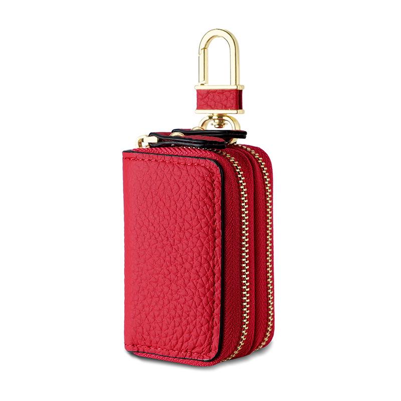 

Кожаный чехол для автомобильного ключа с двухслойным дизайном, сумка для ключей из коровьей кожи унисекс, брелок с медной фурнитурой красный