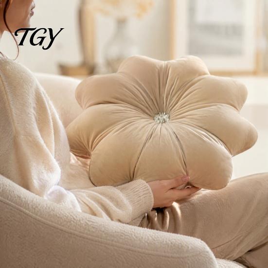 Decorative Throw Pillows for Girls Room Flower Pillow, 18 Inch Floral Cushion, Velvet Round Soft Sofa Pillow with Rhinestone Accent Couch Bed
