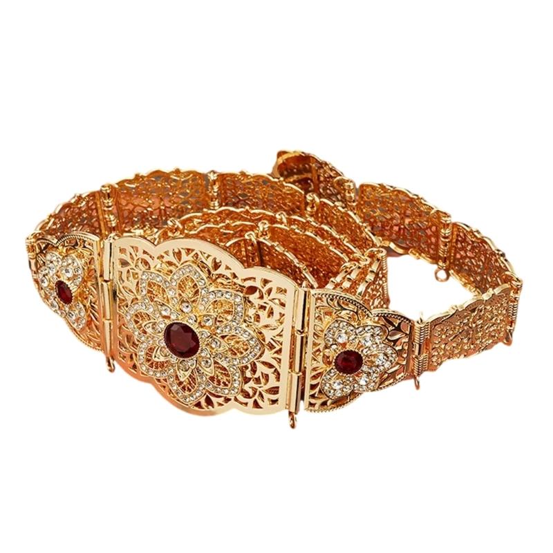 Decorative Corset Band Middle Eastern Metal Belt For Women Long Robe Caucasus Wasit Chain With Rhinestones Design