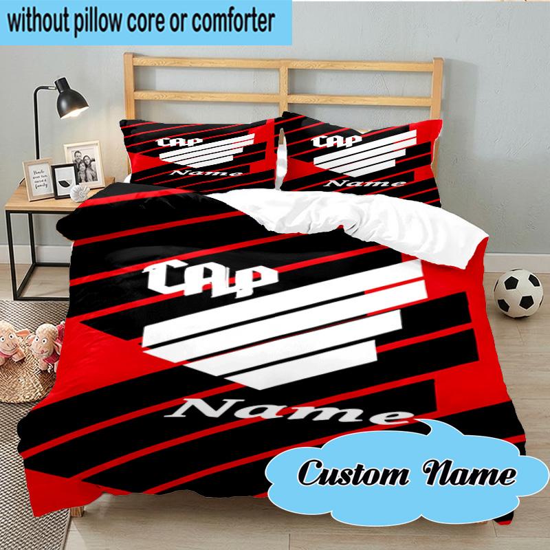 3PCS Custom Name Cap Logo Design Bedding Set, Including 1pc Duvet Cover And 2pcs Pillowcases, Suitable for Dorms and Bedrooms Gift