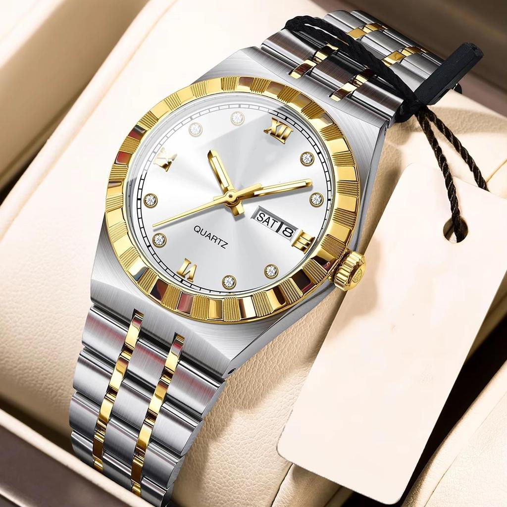 Women Quartz Watch Luminous Waterproof Week Date Wristwatch Stainless Steel Watches