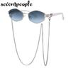 Fashion Small Irregular Sunglasses Women  Luxury Brand Designer Trendy Polygonal Sun Glasses Ladies with Metal Eyewear Chain
