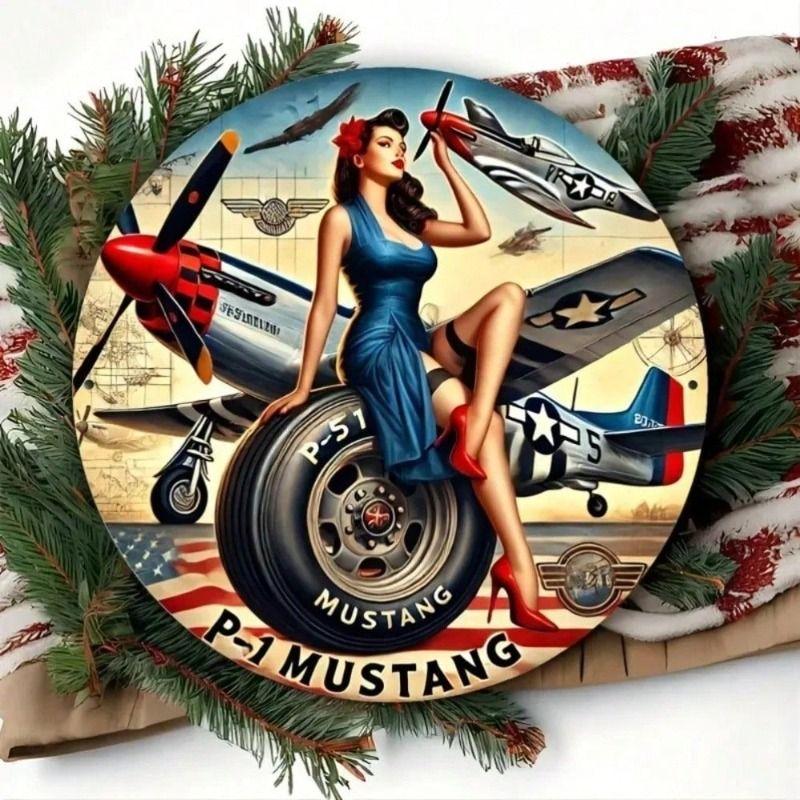 Metal Poster Wall Art P-51 Mustang Airplane Aviation Pilot Garage Decor