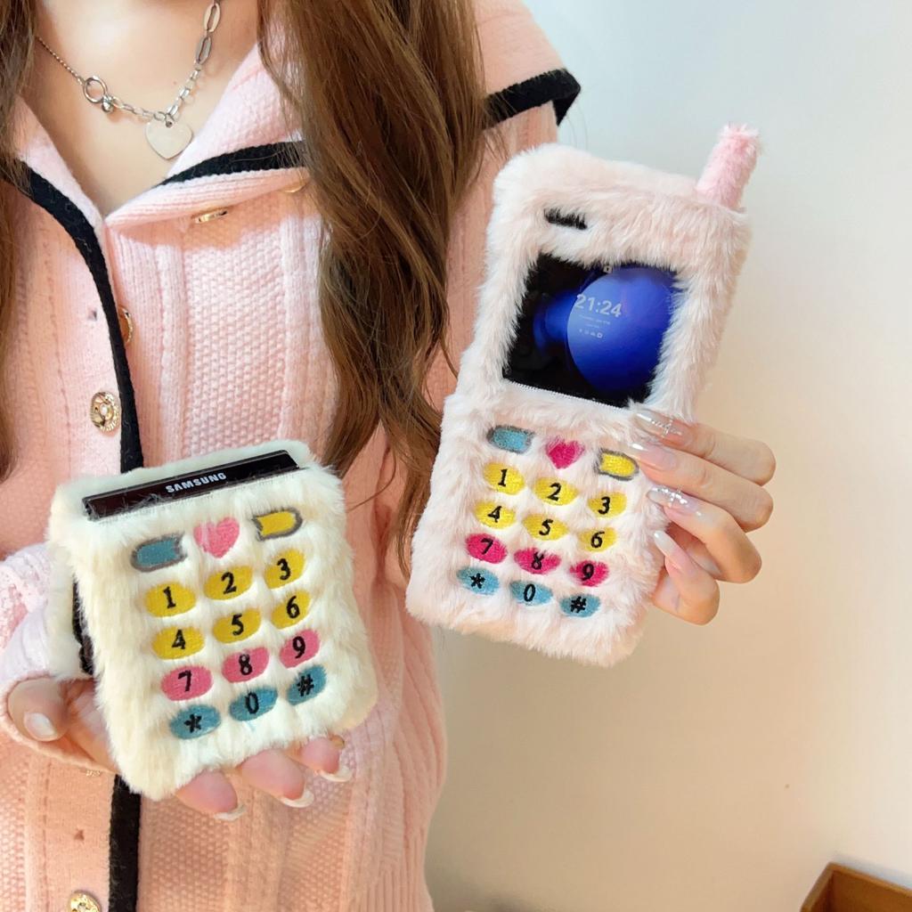 Autumn and winter plush folding big brother mobile phone case for Samsung Z FLIP6 trend Z FLIP5 creative 4/3 generation