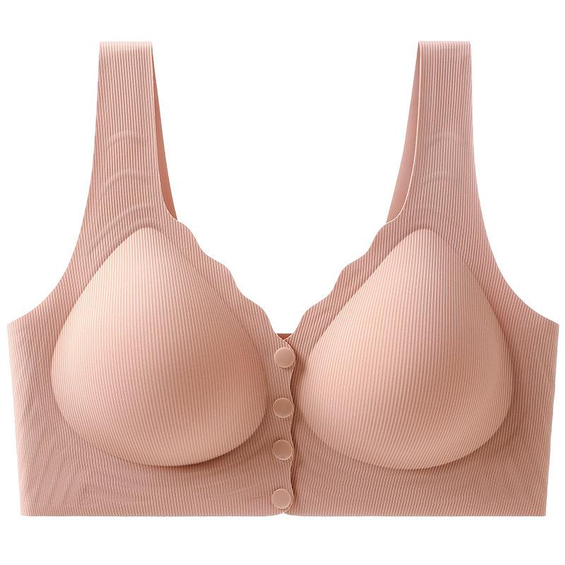 Light Green Ribbed Wireless Bra with Front Closure and Wide Straps