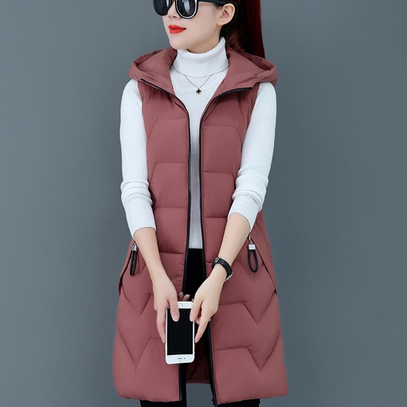 IELGY mid-length down cotton vest women's autumn and winter new style Korean hooded cotton vest warm vest waistcoat