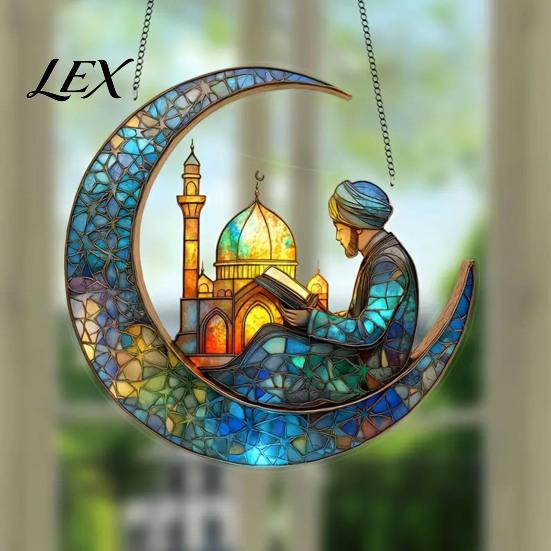 Colorful Glass Suncatcher 2D Acrylic Star Moon Lantern Suncatcher, Crescent Window Hanging Ornament Exquisite Craftsmanship for Home, Patio,