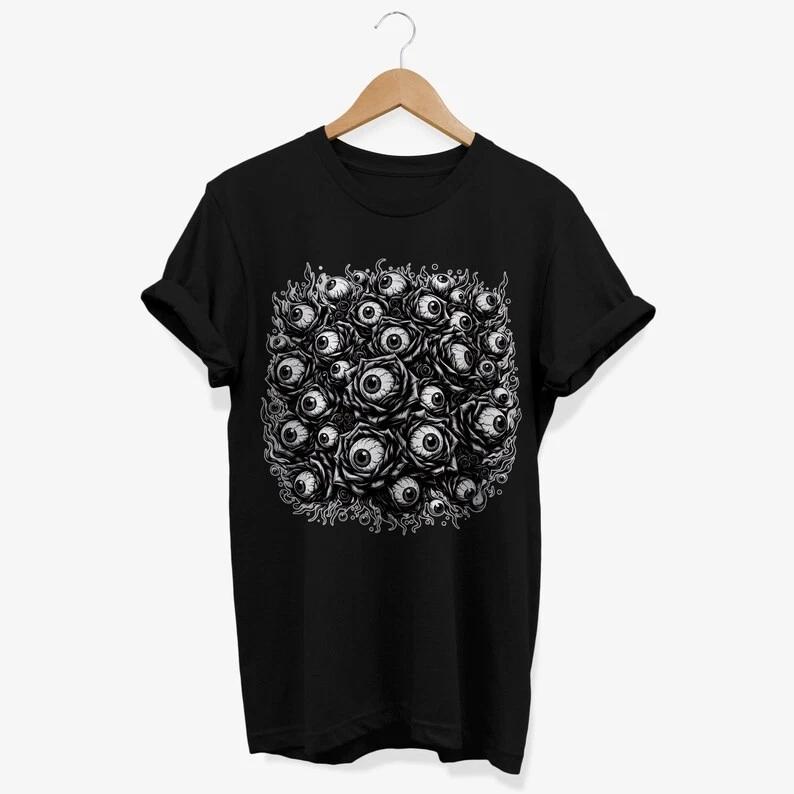 Creepy Eyes Roses T-Shirt: Floral Goth Graphic Tee M