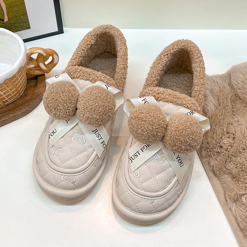 

Internet celebrities fleece shoes women wear 2024 autumn and winter new fashion warm light luxury cotton shoes tide 35 бежевый