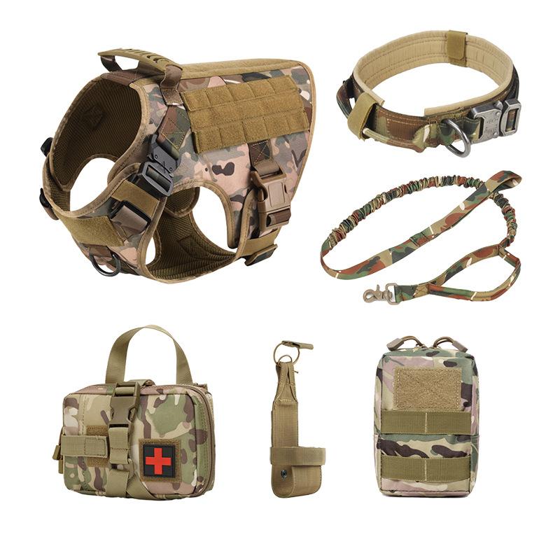 Haustierweste 6-teiliges Set, kostenloses Kreuz-Hunde-Kampfanzug Outdoor-Hunde-Gehgeschirr Haustier-Brustgurt Leine für große Hunde Halsbandgurt