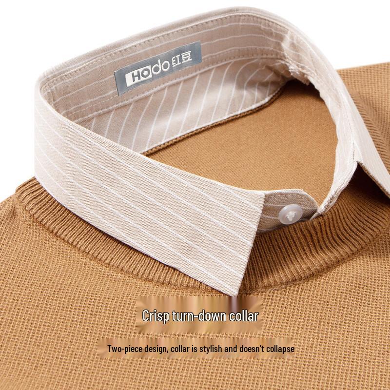Hodo Men's Thickened Faux Two-Piece Shirt Collar Knitted Sweater