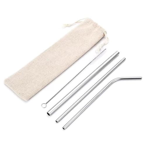 Frenflu Stainless Steel Straws, 3-Piece Set, Reusable, with Cleaning Brush and Storage Bag, Heat-Resistant, Safe, Non-Toxic, Eco-Friendly, Portable, A