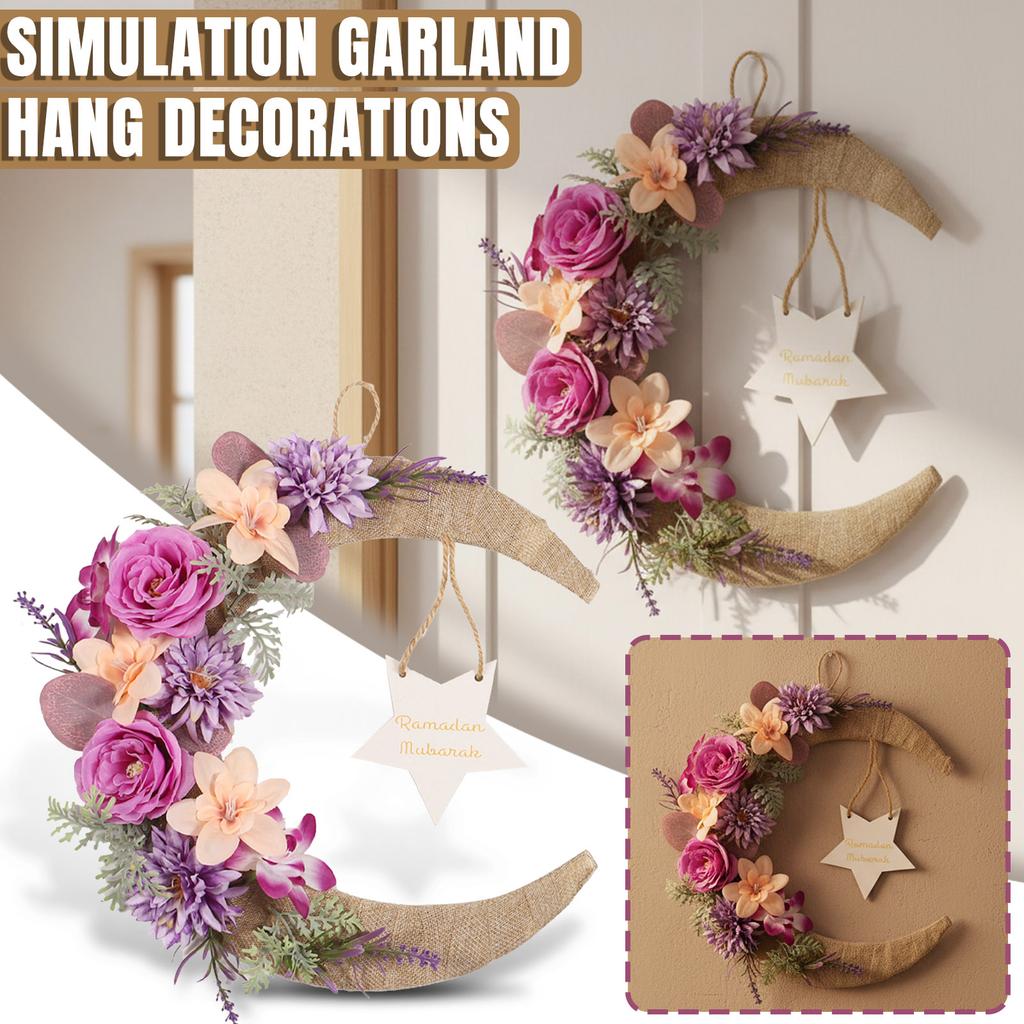 3D 37cm Mondförmiger künstlicher Blumenkranz Wandbehang, Grenzüberschreitende Türdekoration, Festivaldekoration, Haustür-Hänger