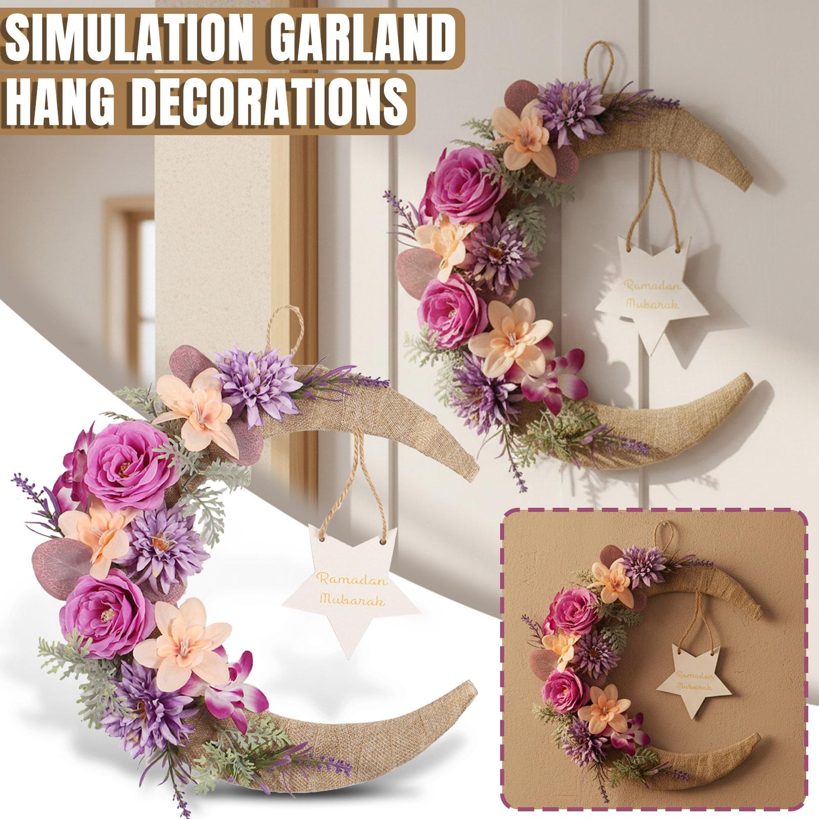 

3D 37cm Moon-Shaped Artificial Flower Wreath Wall Hanging, Cross-Border Door Decoration, Festival Decoration, Front Door Hanging One Size