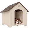 Erhöhte Hundehütte mit Schrägdach und Lüftungsschlitzen, aus PP, 102x94x103 cm, Beige und Dunkelbraun