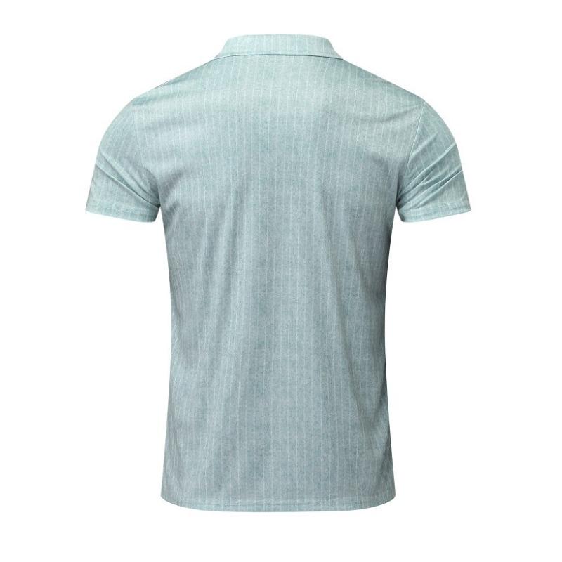 Summer Casual Slim Fit Short Sleeved Striped Zipper Lapel T-shirt Top Polo Shirt