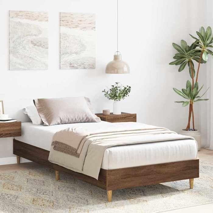 VidaXL Bed Frames Without Mattress Brown Oak 75x190cm Engineered Wood, Bedroom Furniture, Slatted Base, Single Bed, 861099